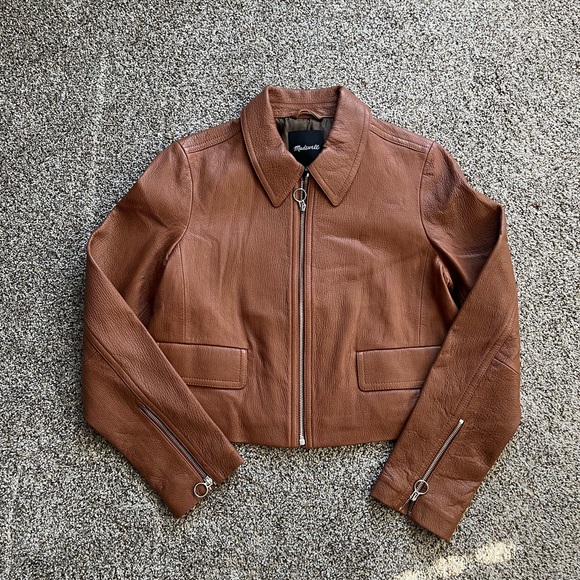 Madewell NWT shrunken zip-front leather jacket in cedar - Picture 10 of 11